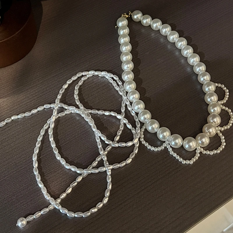 非金属仿珍珠项链 【两件套】轻奢法式双层珠珠项链简约叠戴锁骨