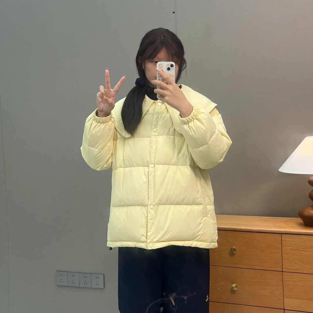 遮肉显白显瘦减龄大码羽绒服娃娃领女抬肤色200斤宽松加厚白鸭绒