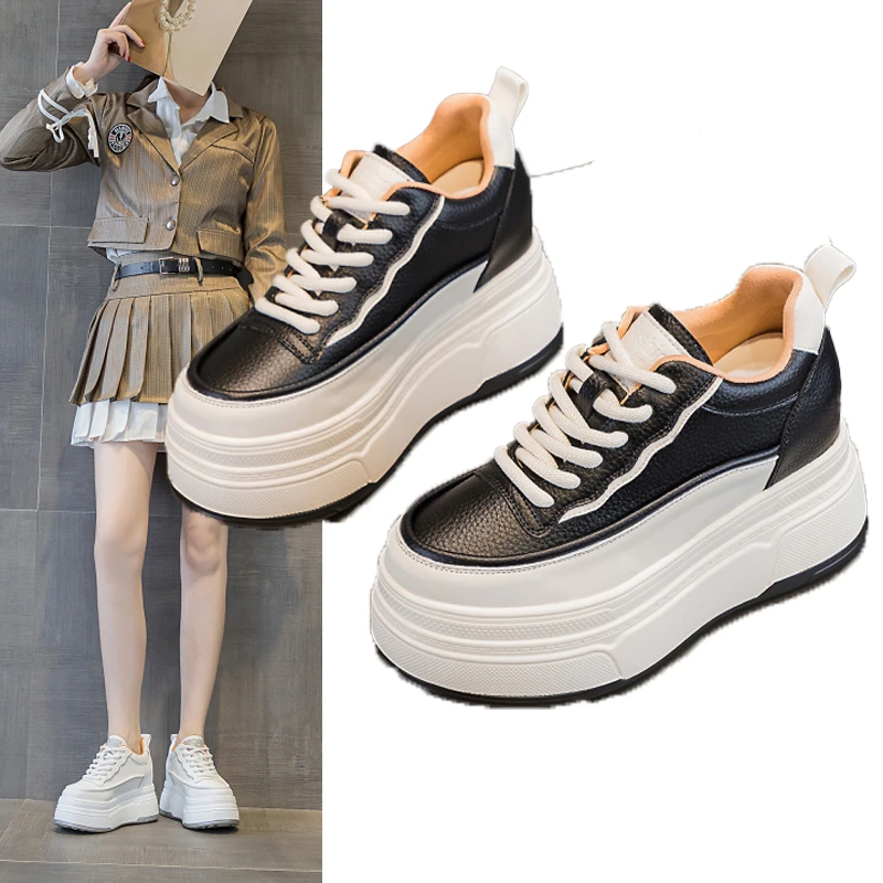 内增高9cm厚底真皮小白鞋女ins韩版显瘦小个子松糕鞋2025秋冬爆款