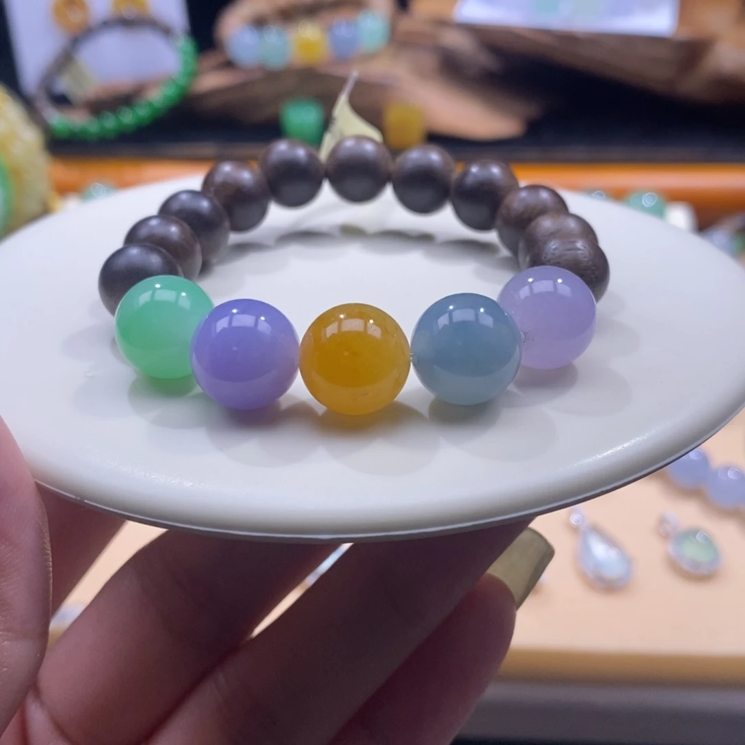 未镶嵌手串翡翠浓色五彩手串卡12+