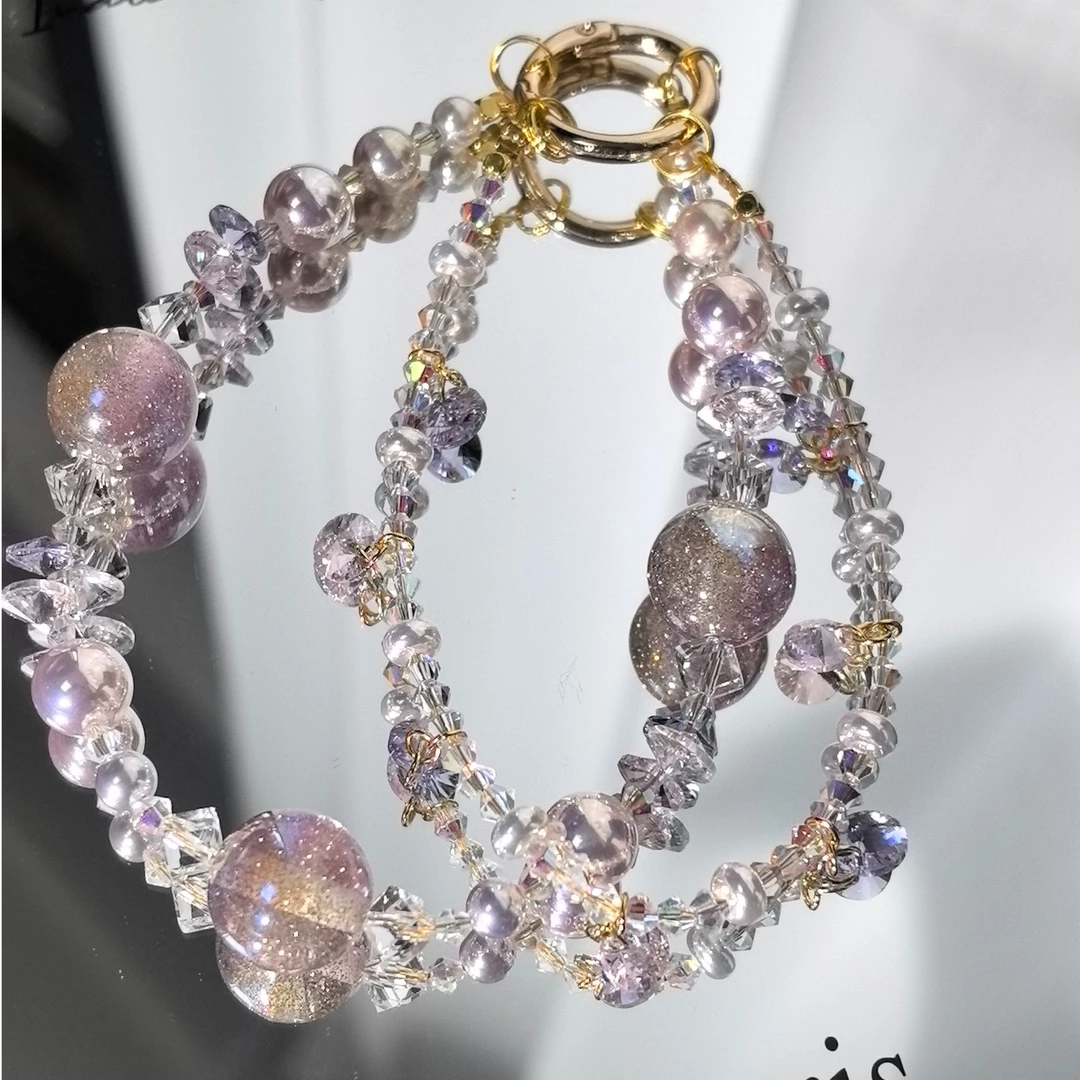 1427编码梦幻紫创意手机链原创手工diy挂件挂链