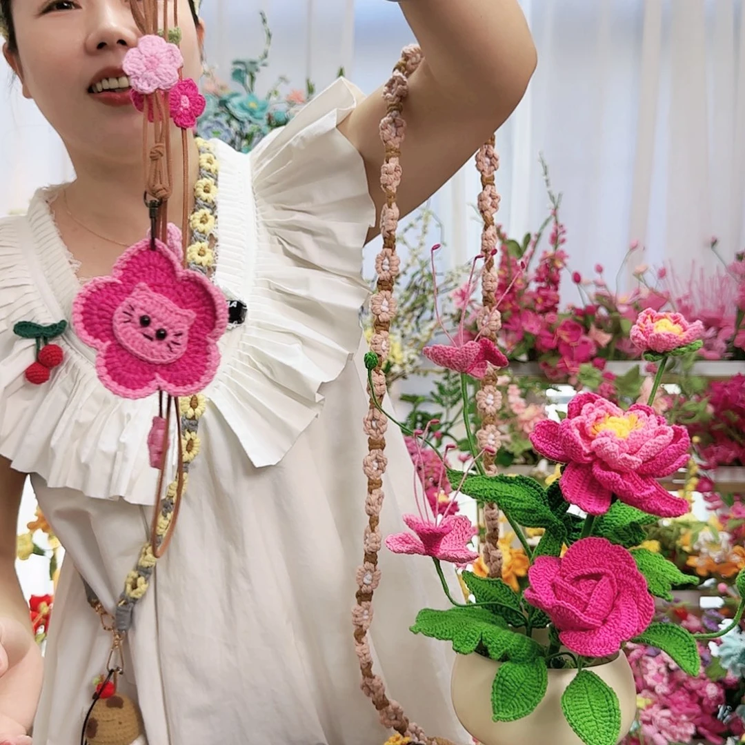 手工钩织有钱花手机链