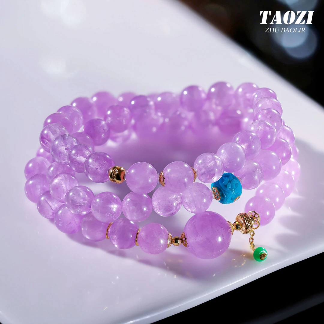 【桃总推荐】18K紫锂辉7mm圆珠多圈项链@@ZY51113010