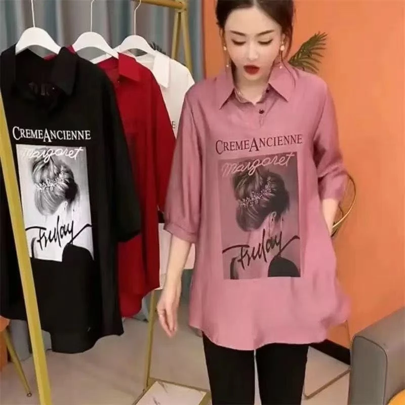 透气凉快夏季五分袖衬衫宽松显瘦百搭小衫遮肉薄款半截袖上衣