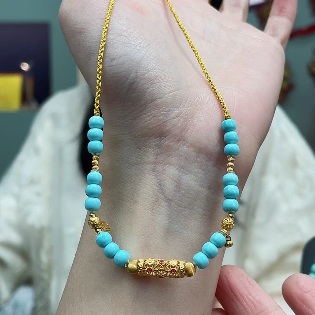 绿松石颈饰18K金镶嵌