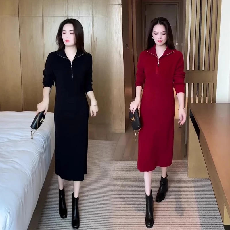 秋装针织连衣裙女装2024年新款时尚洋气显瘦春秋减龄漂亮打底裙子