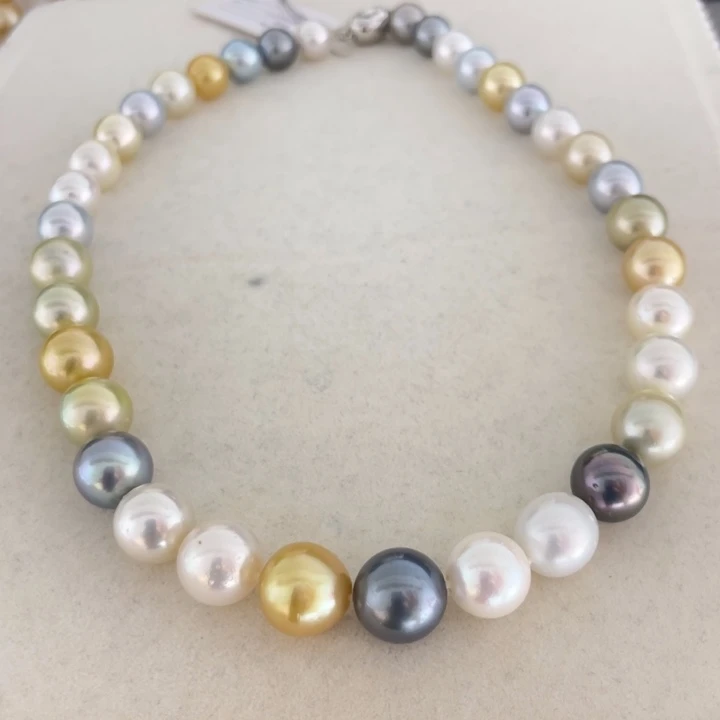 海水珍珠未镶嵌项链混彩9.5-12.9