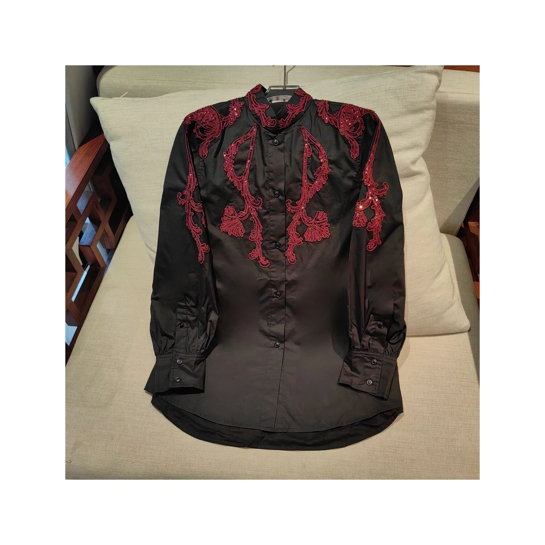 25461531【山雾竹影】重工刺绣线绣撞色衬衫