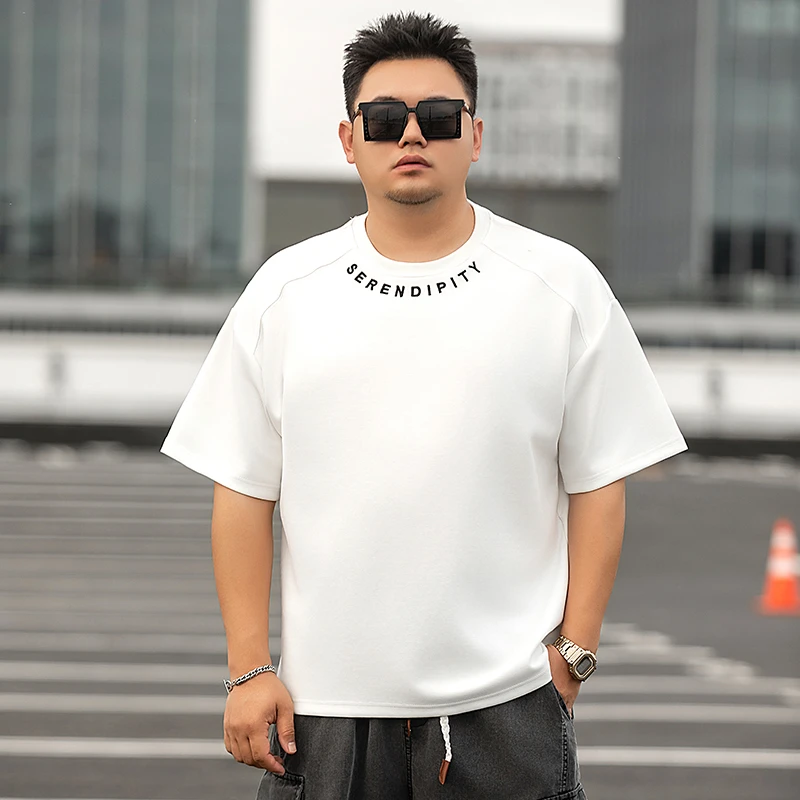 大码男装夏季棉260G双纱美式半袖潮流短袖加肥加大百搭t恤宽松