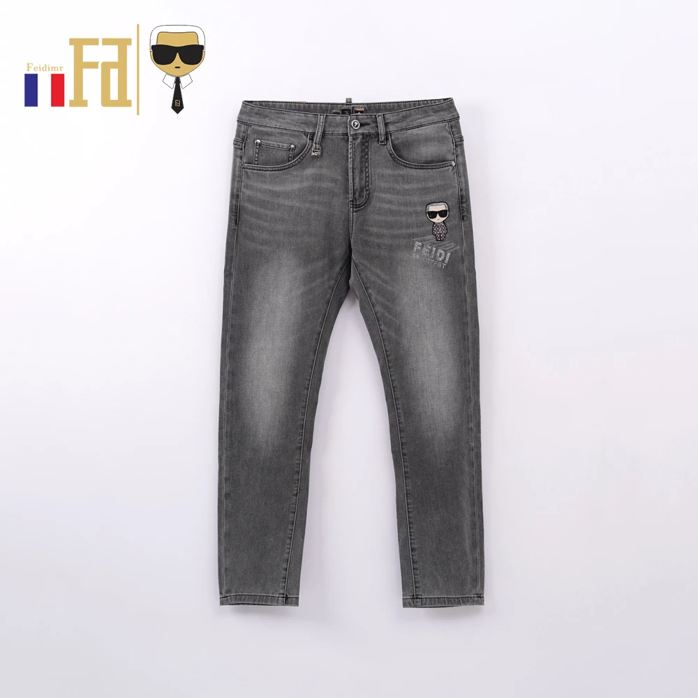 FEIDIMR 070776男士牛仔裤烫钻直筒时尚休闲百搭春夏修身水洗裤子