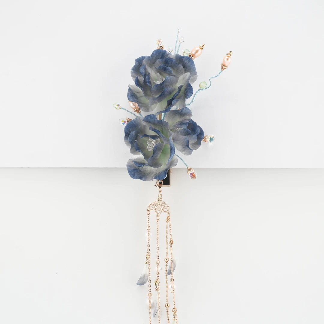 白壹北鼻【蓝墨染】手工原创非遗绒花新中式汉服国风古风发饰