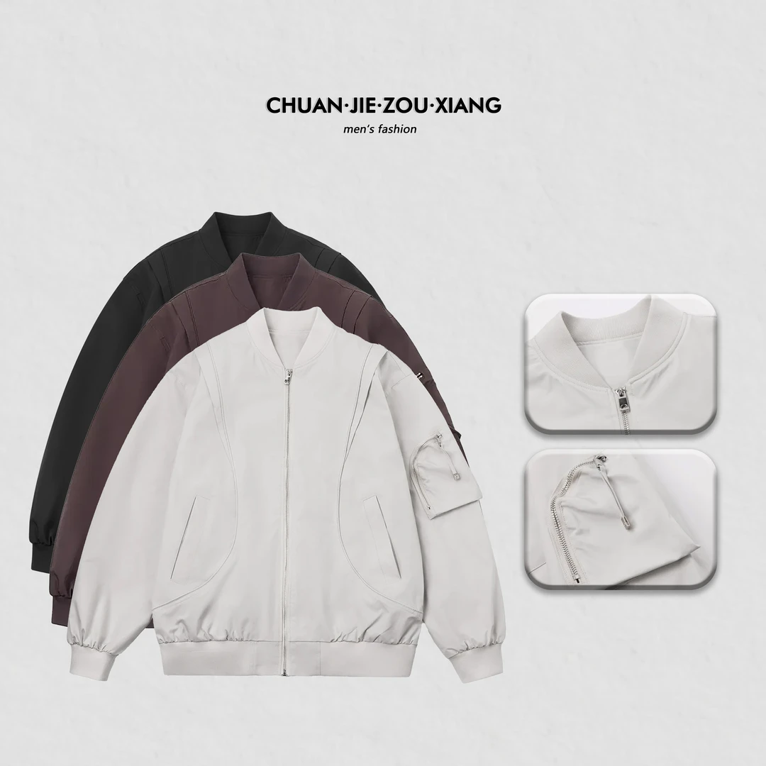 《穿街走巷》棒球领立体裁剪设计宽松百搭春季款棒球服夹克外套3386