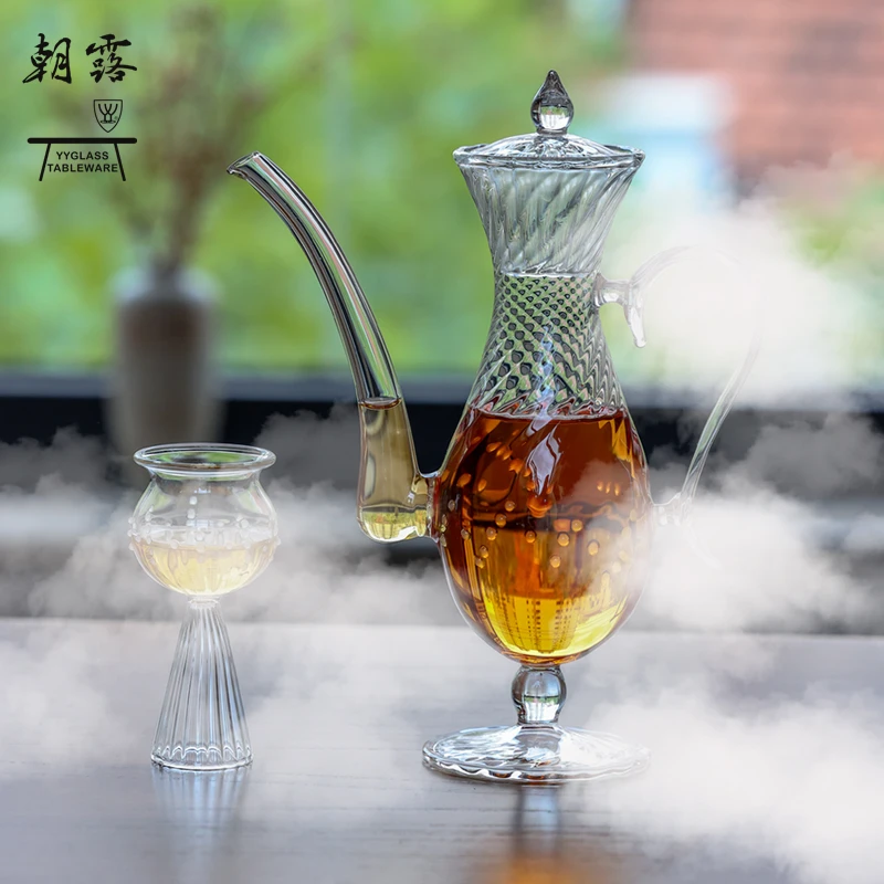 yyglass 雅雅朝露系列高硼硅耐热玻璃茶具灯工工艺高足美人执壶器