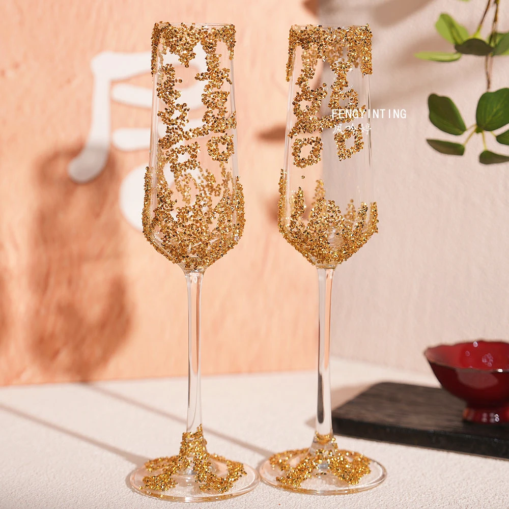 新人结婚敬酒杯diy一对自制碎钻香槟高脚杯diy材料包婚礼实用礼物