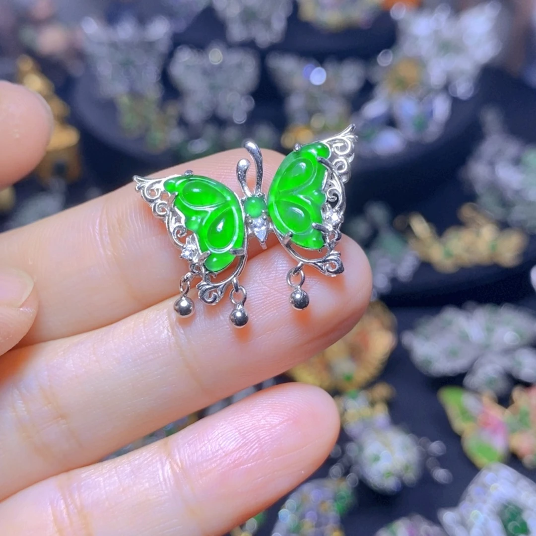 翡翠银S925镶嵌吊坠(不含链)天然翡翠