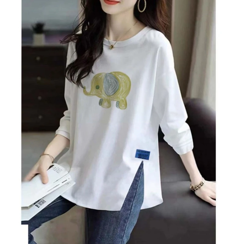 开叉设计感小众中长款韩系长袖t恤女打底衫上衣ins女款芭比