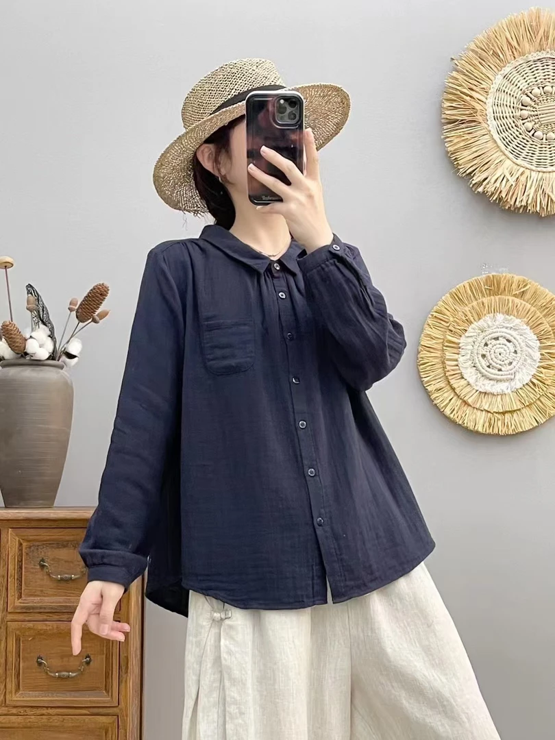 小方领防晒长袖衬衫薄款春季成人休闲长袖纯色时尚设计感百搭8571