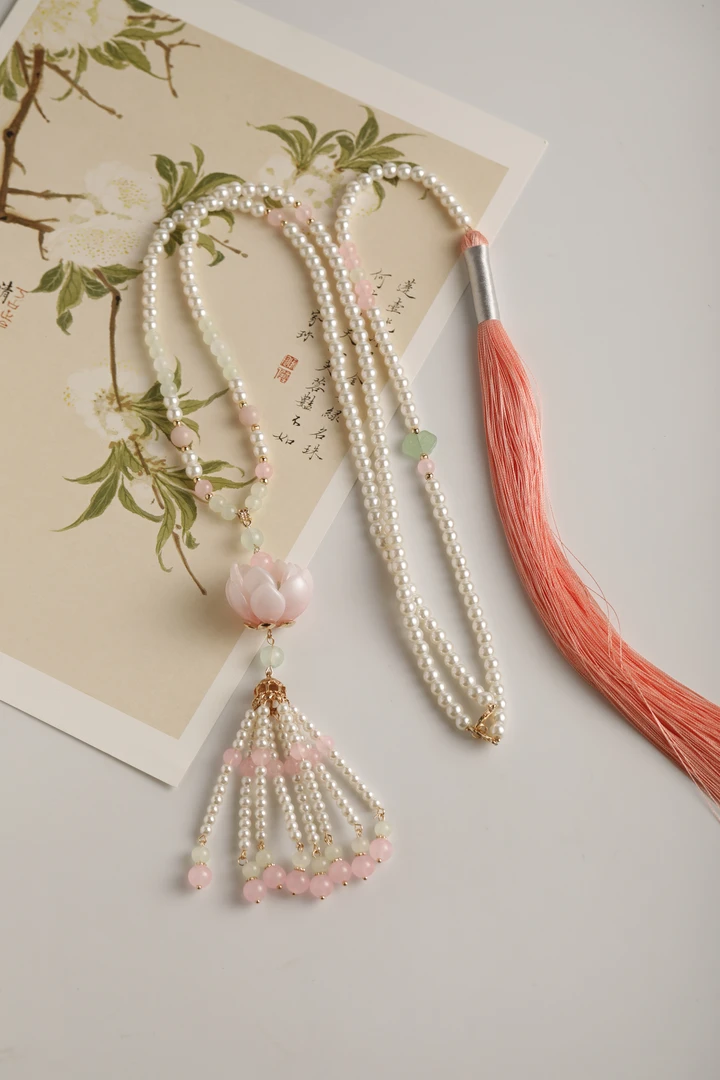 古风荷花长流苏背云璎珞汉服配饰夏季款