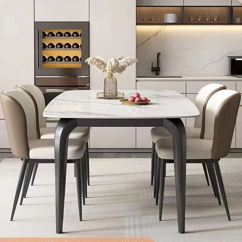 餐厅意式岩板餐桌椅组合餐桌家用小户型饭桌长方形吃饭桌子餐椅