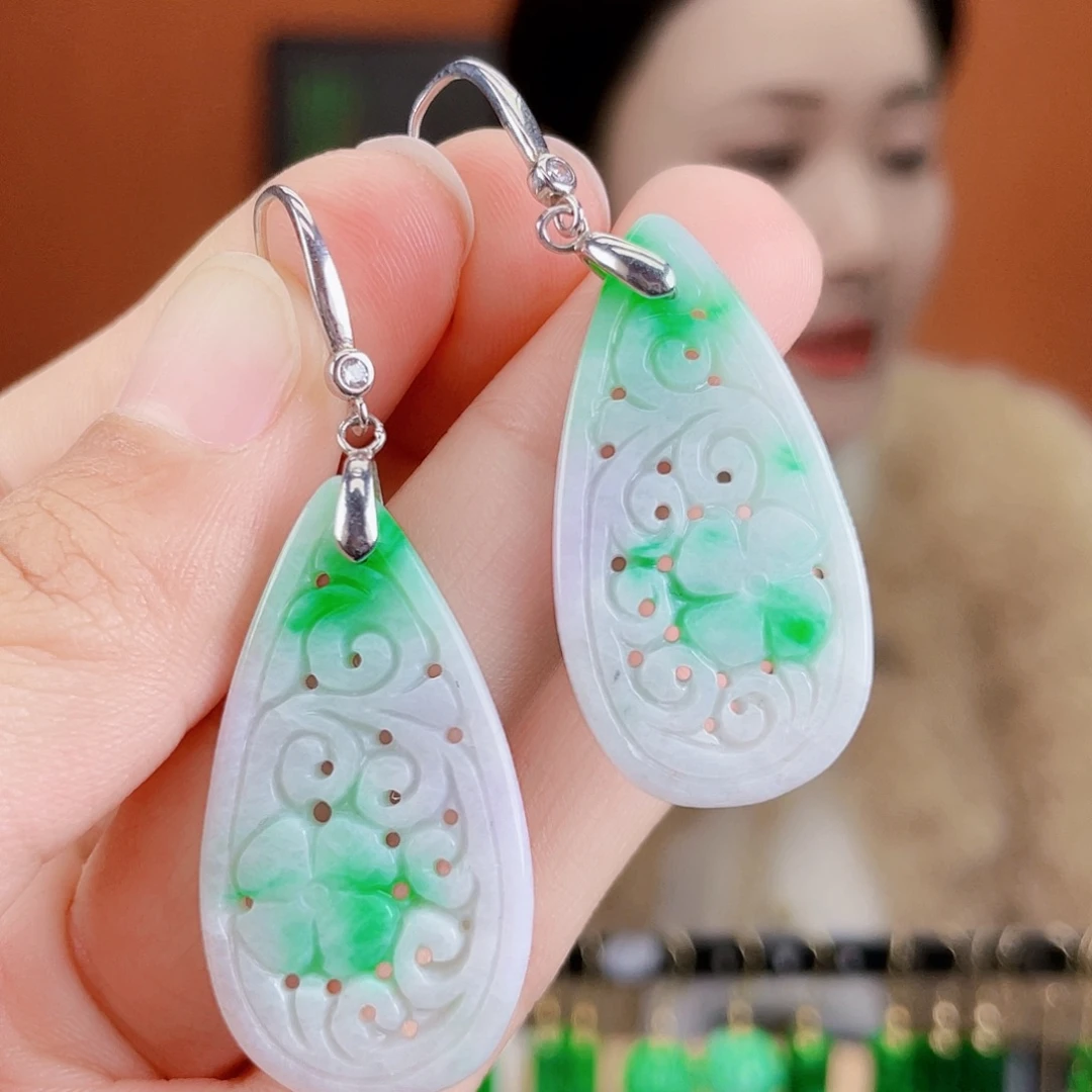 翡翠银S925镶嵌耳饰