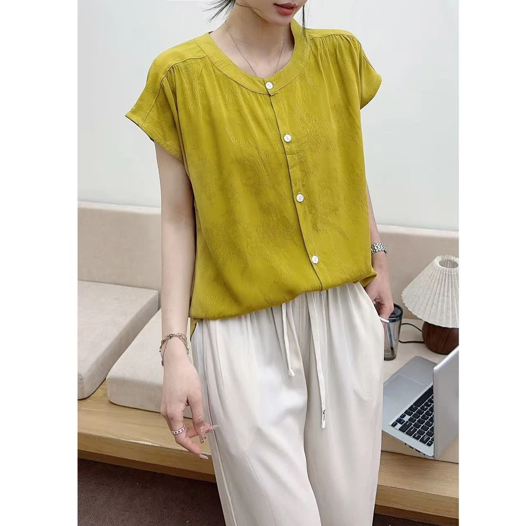 当当家-(高档提花棉绸）气质夏季人造棉显瘦人造棉中式衬衫-812