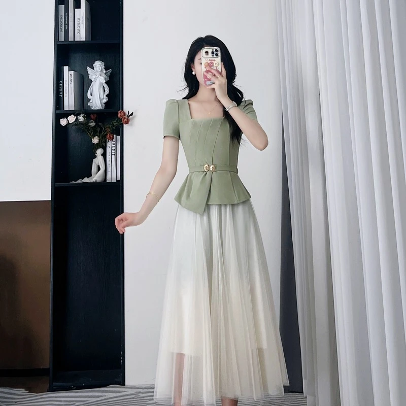拉夏贝尔/25夏季新款法式优雅显瘦百搭女装上衣+半身裙 10464 LSC