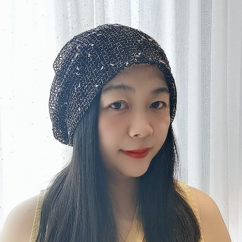 薄款镂空编织妈妈堆堆帽针织时尚洋气包头帽子镂空秋季盖白发帽