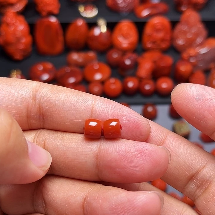 南红玛瑙未镶嵌配饰直切对珠7.3mm