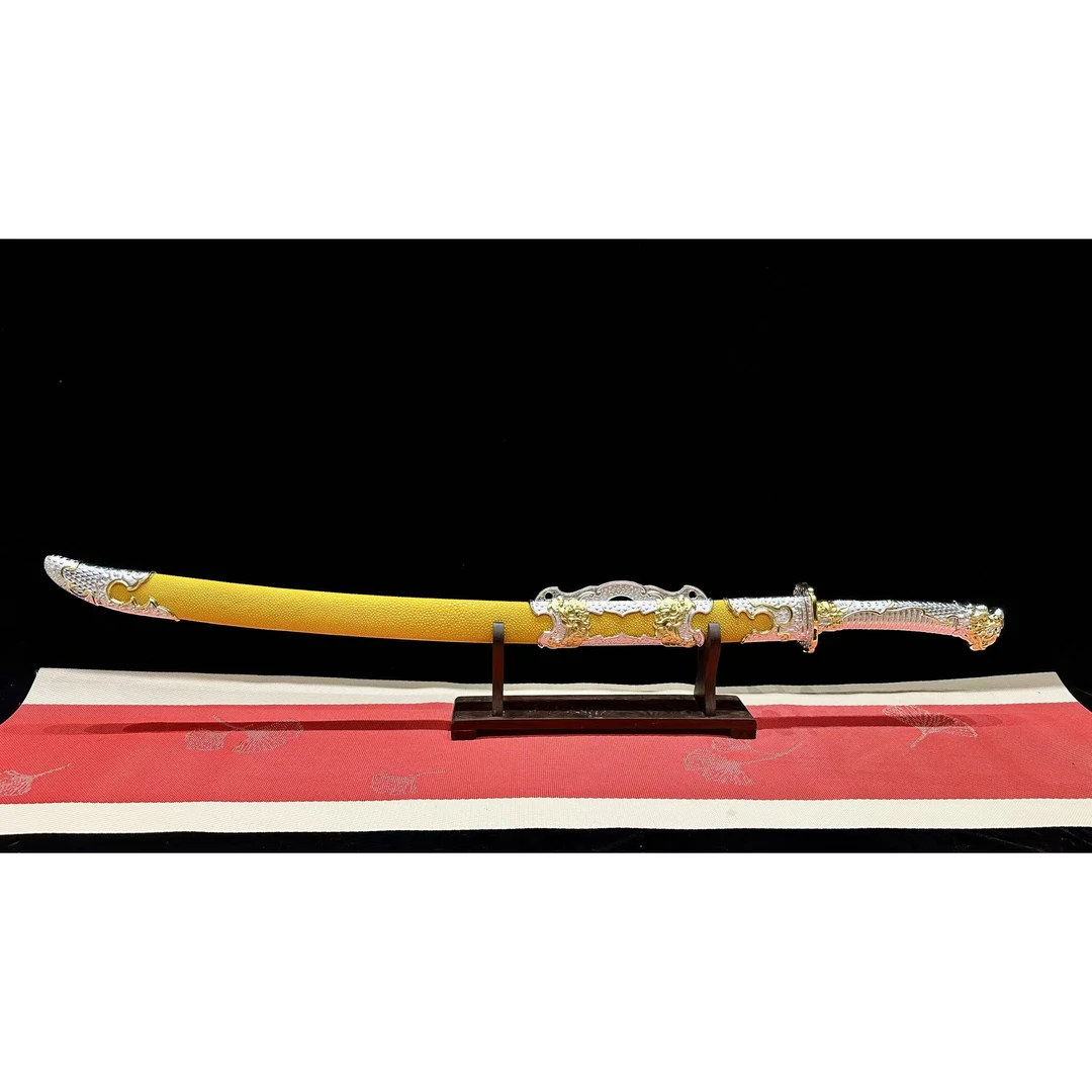 【璟天】X双色龙威绣春刀 大马镜面 鎏金银鱼皮工艺品未开刃