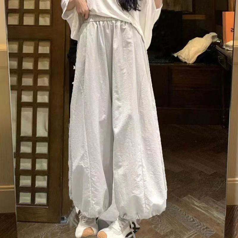 夏季时尚新款高腰显瘦纯色阔腿裤百搭休闲速干裤