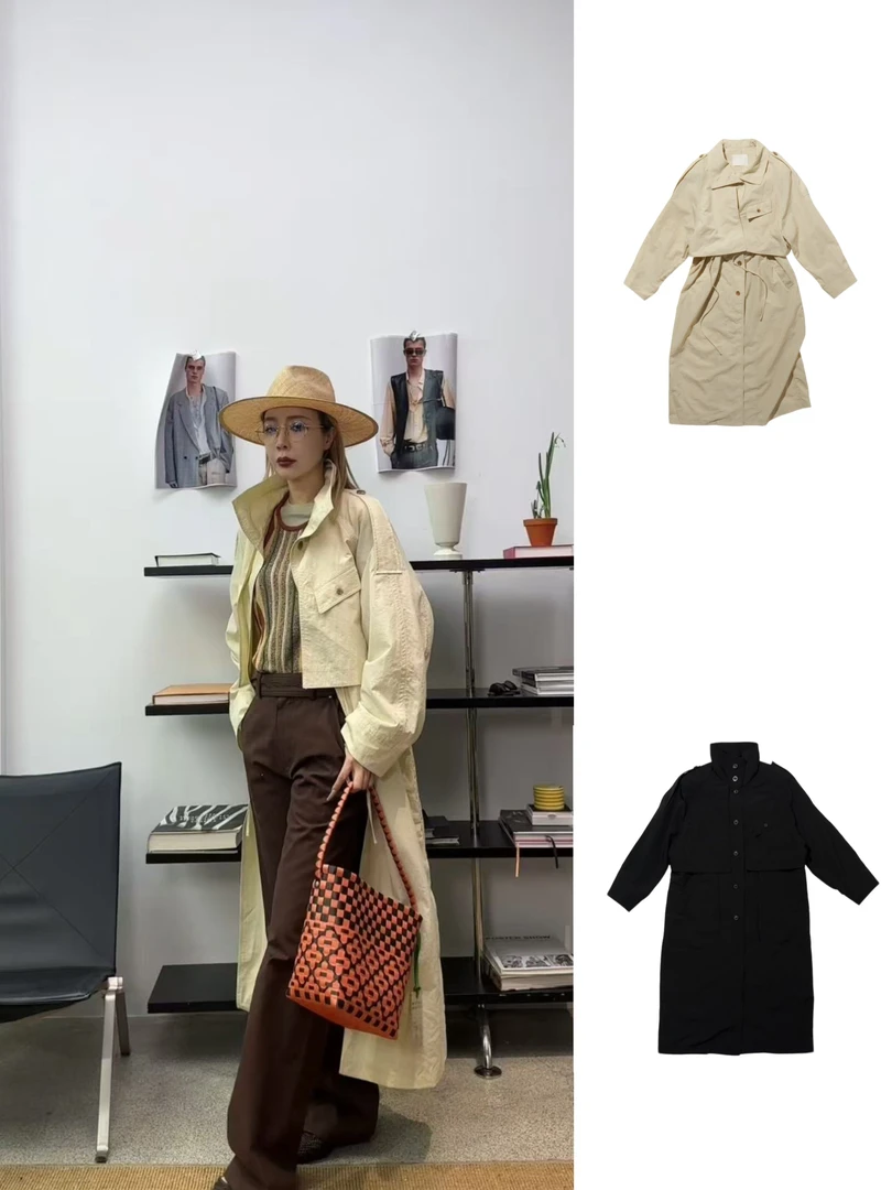 【VERSO】25春夏VR25SIS-CT003设计师超大号尼龙沟槽涂层风衣外套