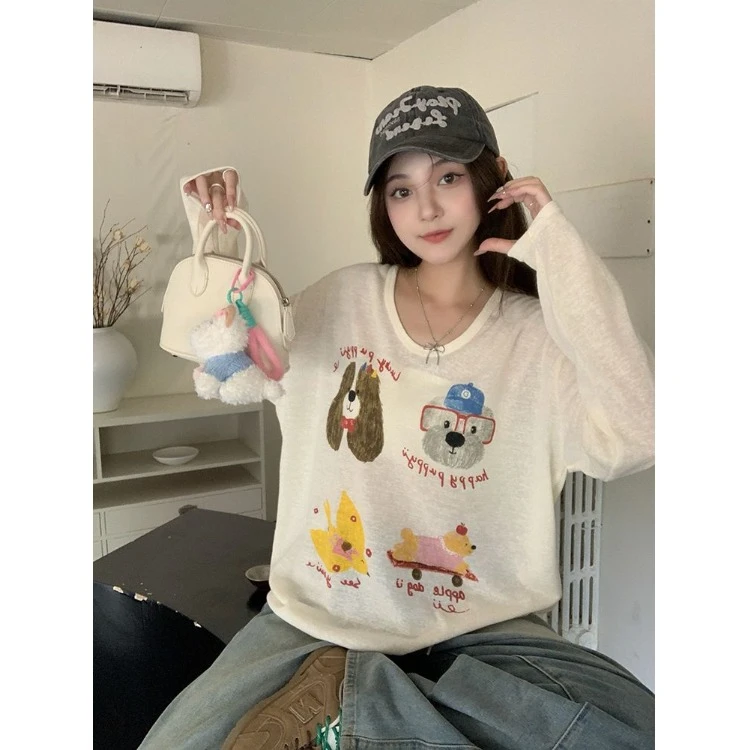 【有运费险】春夏新款防晒罩衫棉麻长袖上衣t恤女ins韩系宽松慵懒风