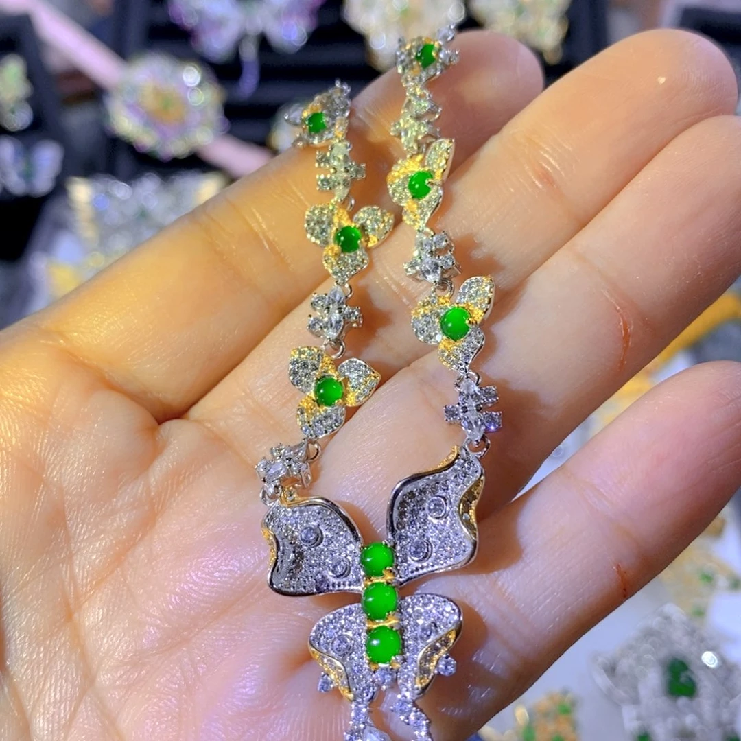 颈饰银S925镶嵌翡翠