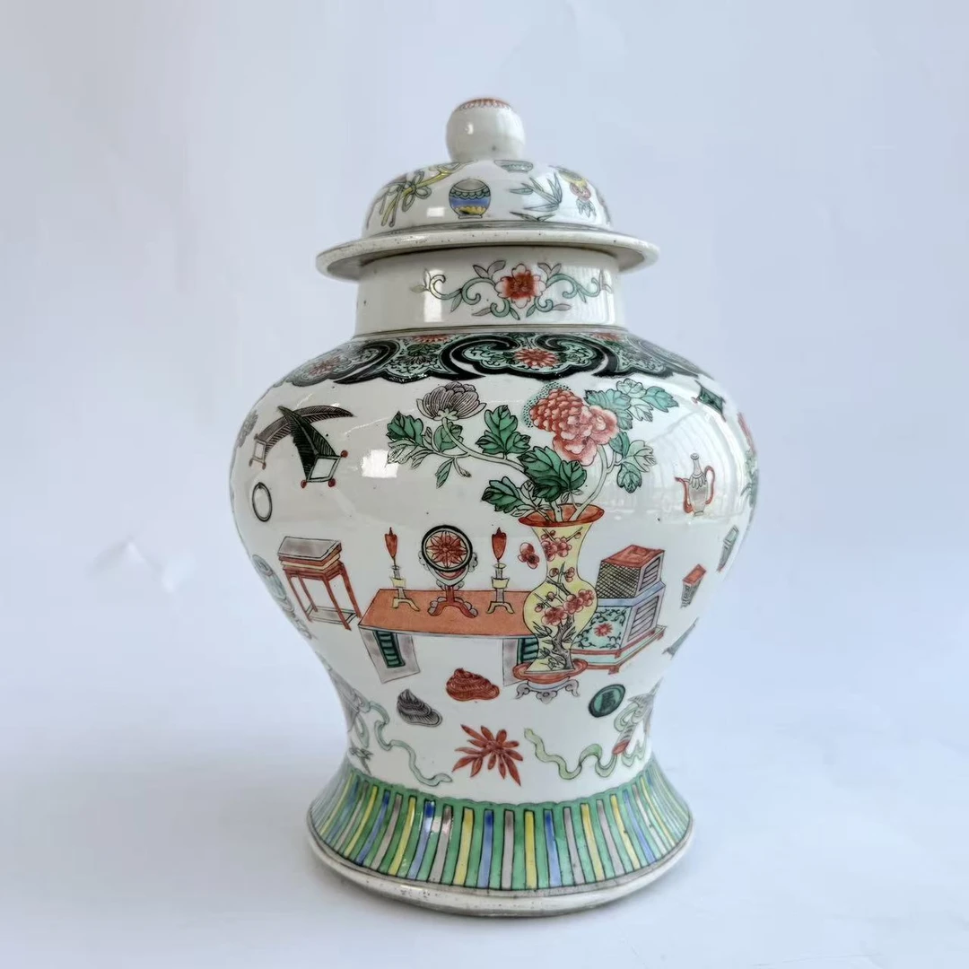 JM78清晚期-五彩花卉将军罐【古董拍卖】