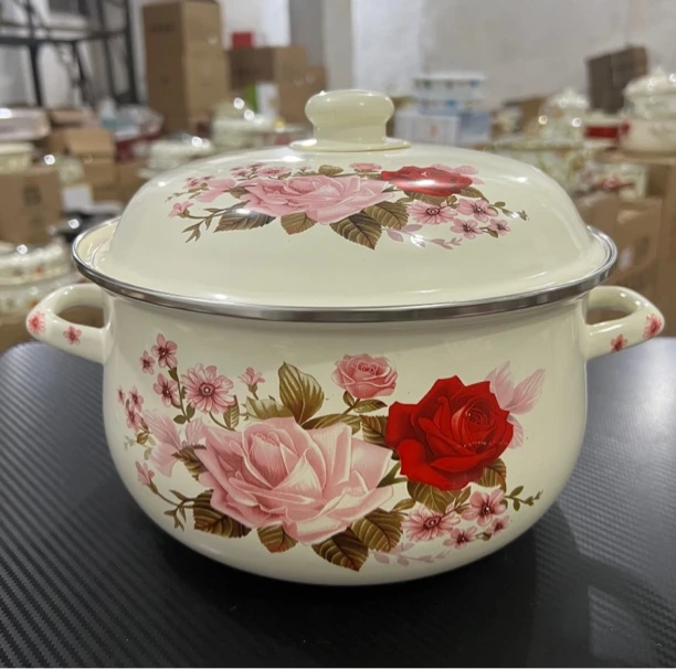 24公分红粉佳人搪瓷汤锅