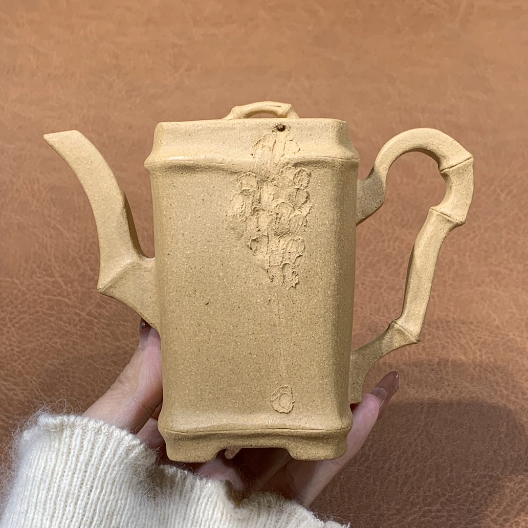 原矿本山绿泥四方逸竹壶180毫升全手工黄龙山泡茶茶壶紫砂壶036