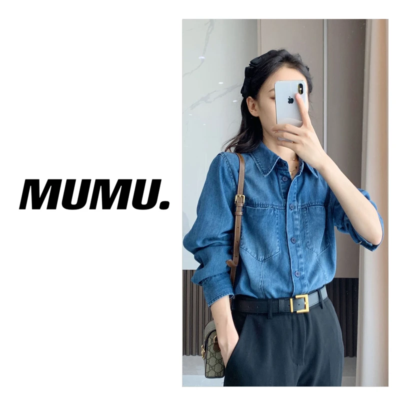 醋酸牛仔衬衫女长袖春季2025正肩时尚休闲春装衬衣百搭上衣8331B1