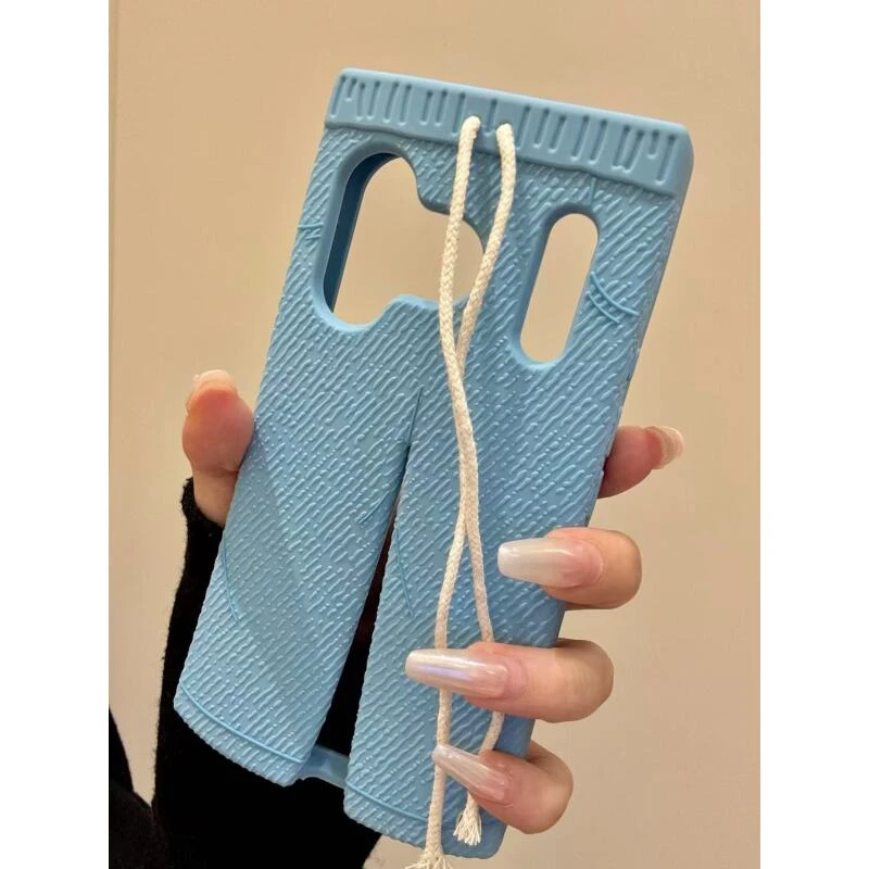 童趣创意蓝色牛仔裤适用ihone17promax苹果16promax手机壳新款15p