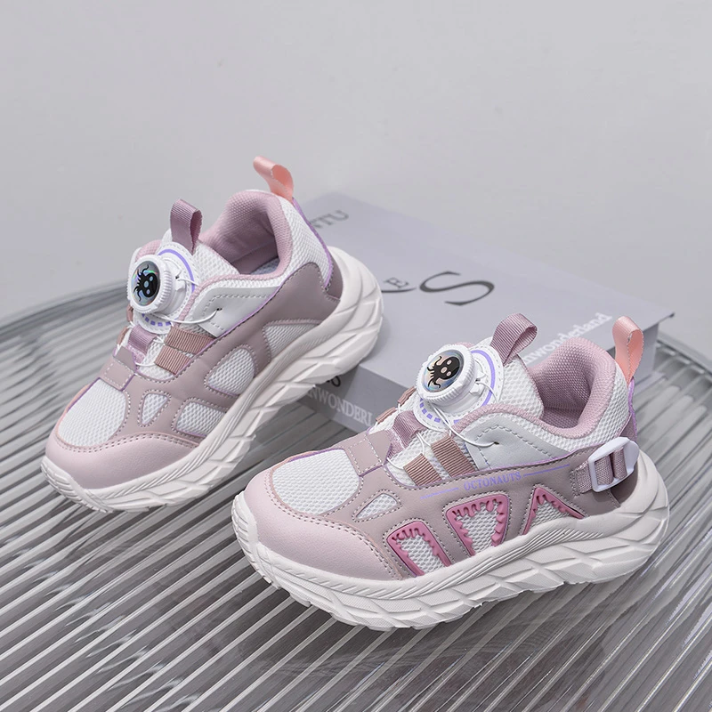 【5101】童鞋女童运动鞋2025春秋新款网面透气旋转纽扣大童儿童鞋子