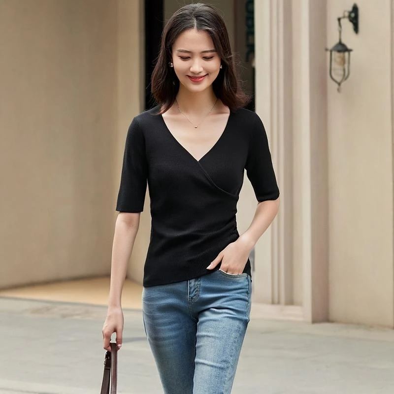 27314【依目系列】纯色设计感V领针织衫4I121702D