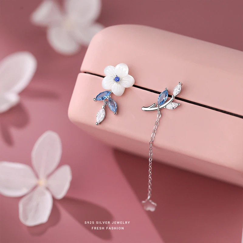 925银仿珍珠耳饰 S925纯银花曼流苏耳钉女2025新品轻奢不对称