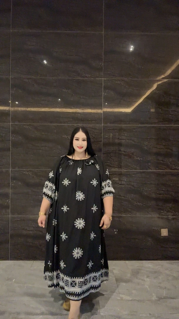 中袖中长款夏季印花气质百搭显瘦连衣裙