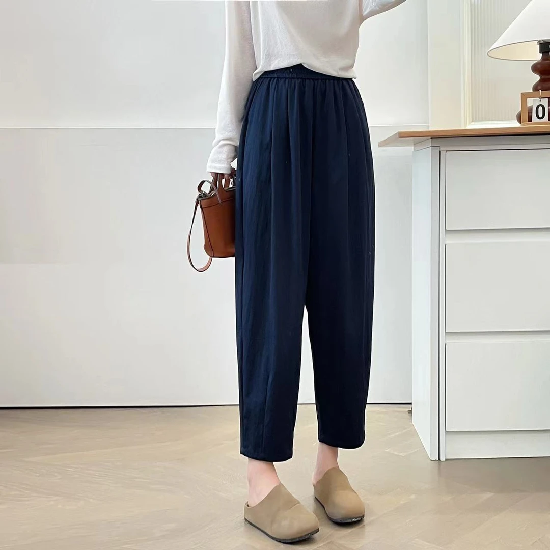 宽松显瘦百搭山本萝卜裤薄款奶皮裤