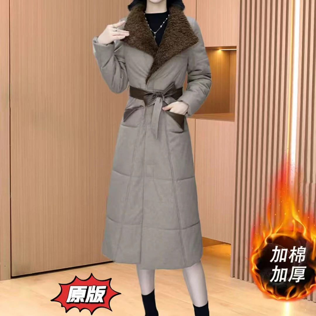 【棉服】冬季新款洋气优雅气质时尚休闲收腰显瘦加棉加厚中长款棉服