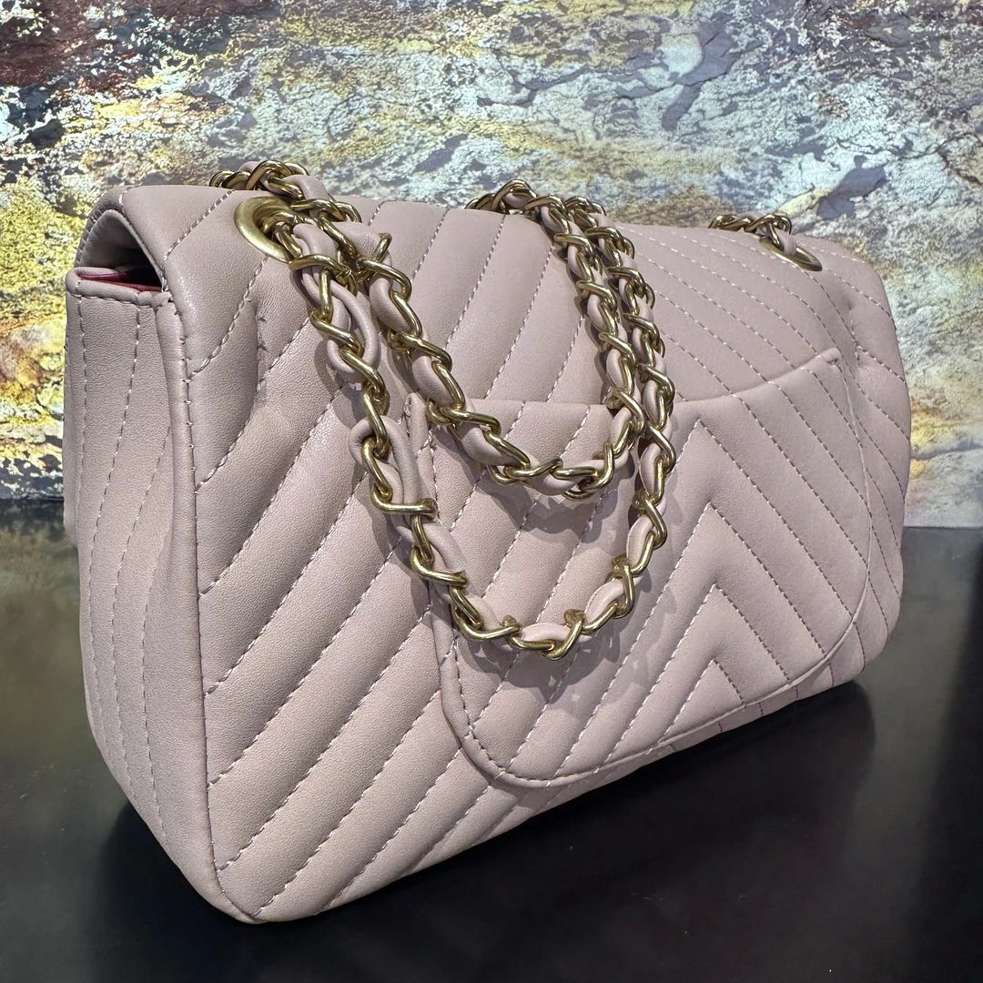 HIRMRIS手工真皮包25-551132粉-v纹翻盖f香