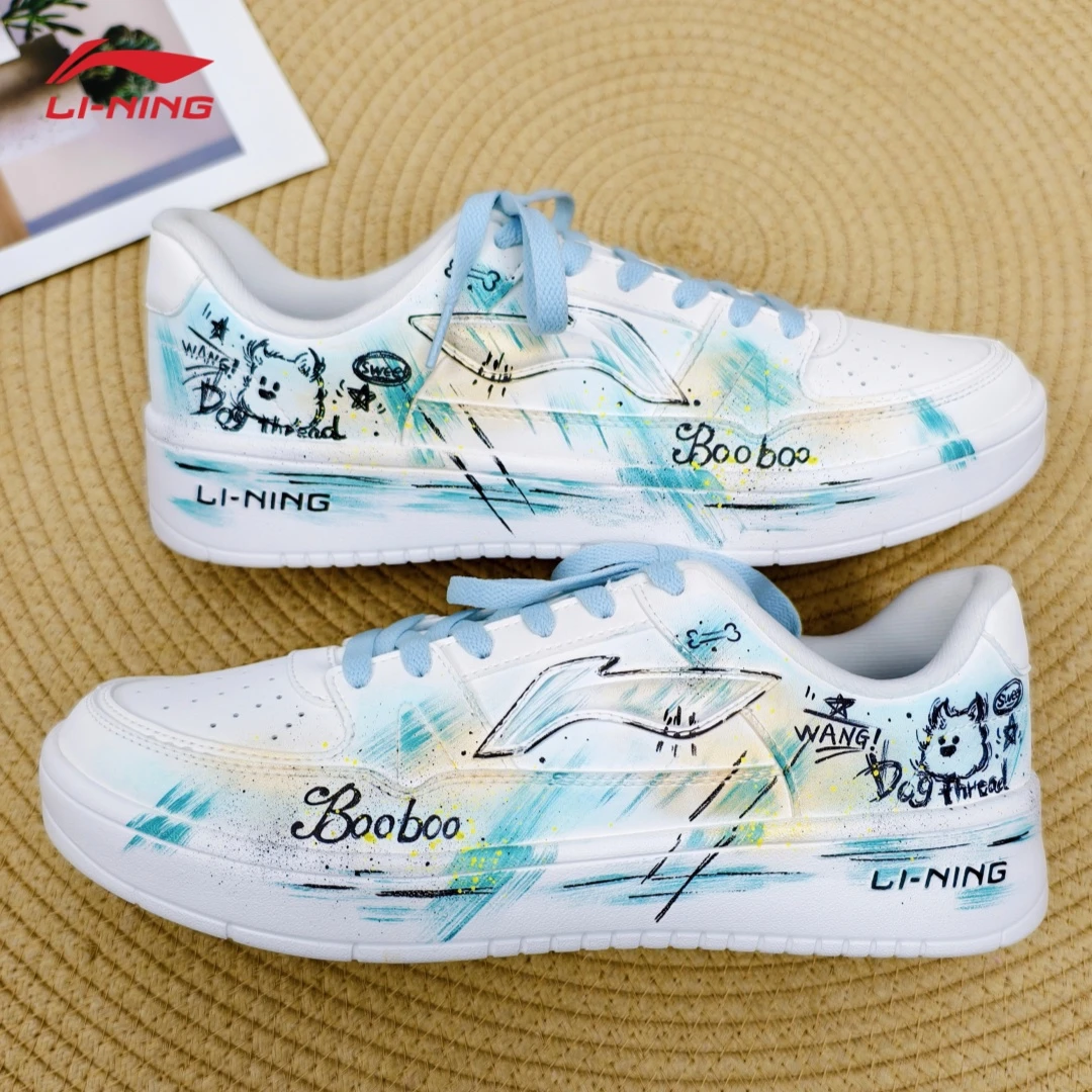 【定制板鞋】李宁月临涂鸦小狗定制鞋男款新品透气运动可爱低帮板