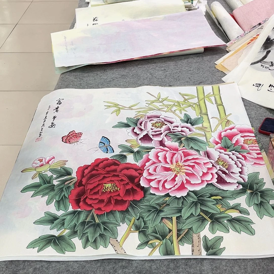 书法纯手绘山水花鸟