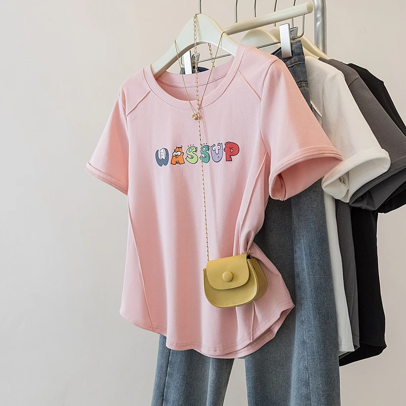 大码女装2025夏季新款时尚休息印花字母短袖T恤上衣1835