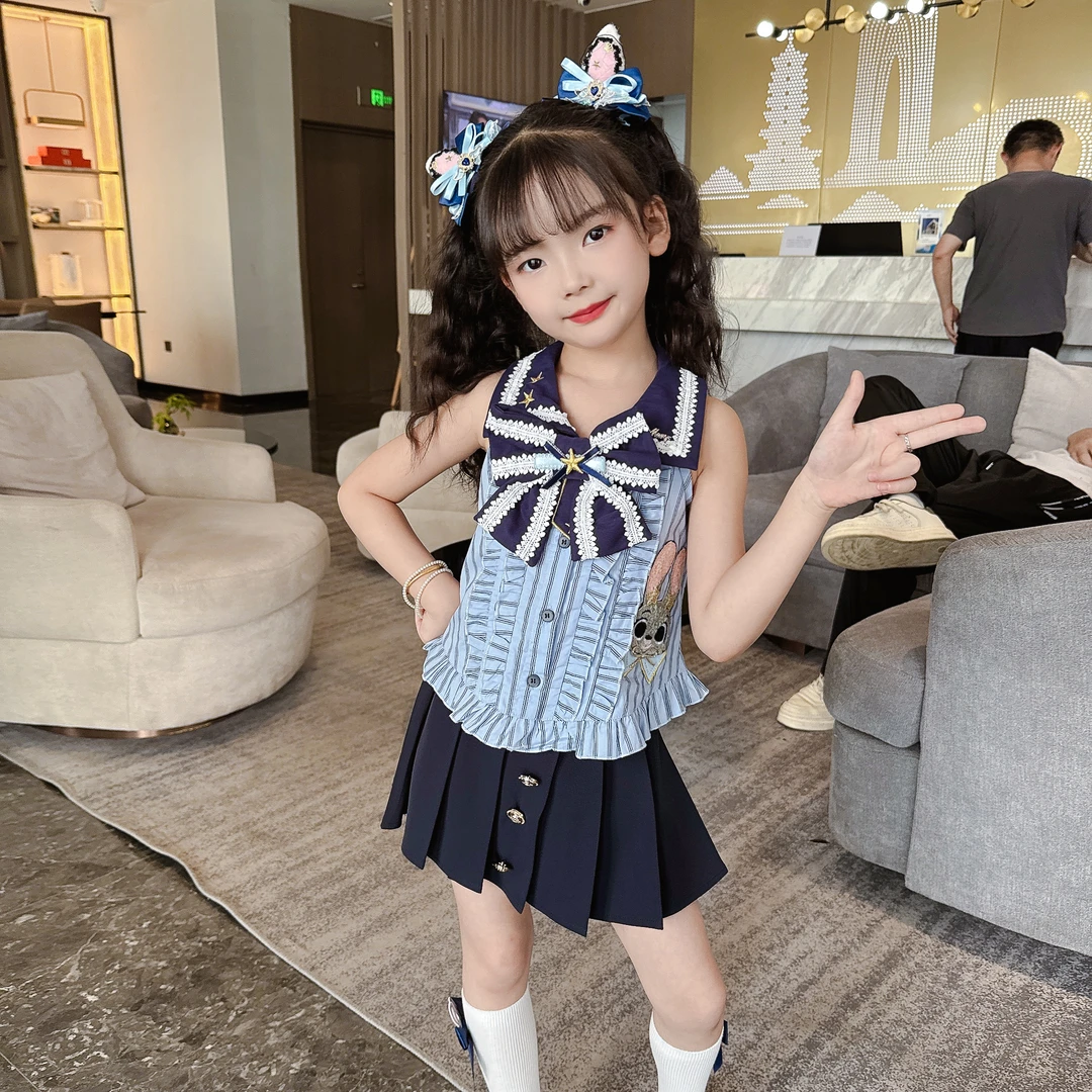 2025女童夏款兔子警官 舒适可爱夏款背心+裙子2件套时尚俏皮可爱