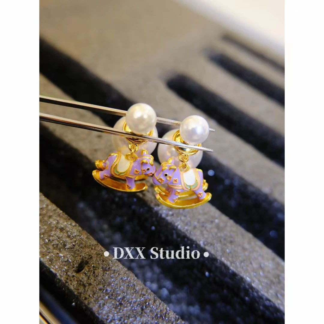 铜合金锆石耳饰 小众设计紫色系百搭耳饰46538